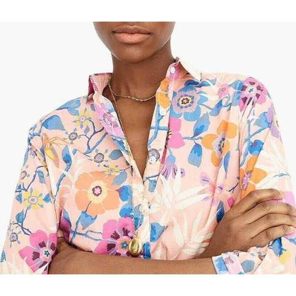 J. Crew Liberty London Floral Classic Popover Shirt Pavilion Pink Multi Blouse - Picture 11 of 11